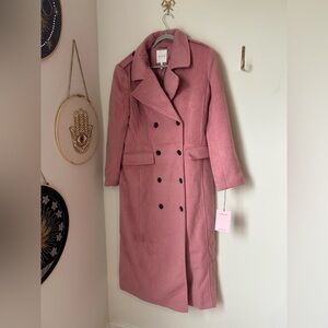 Avec Les Filles Blush Pink Double-Breasted Trench Coat
